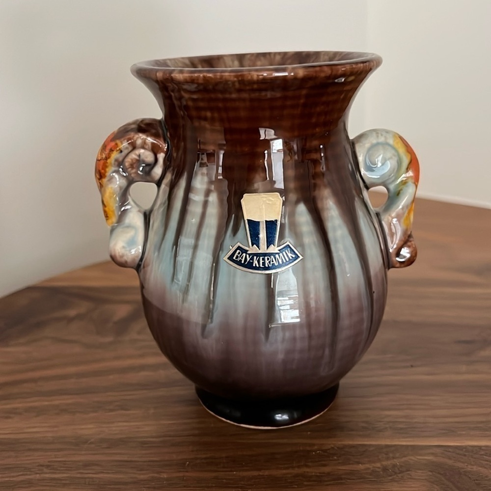 BAY KERAMIK Vintage Trophy Style West German Vase Drip Glaze Collectible Ceramic